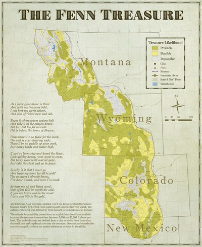 Small map of Forrest Fenn's search area of the treasure