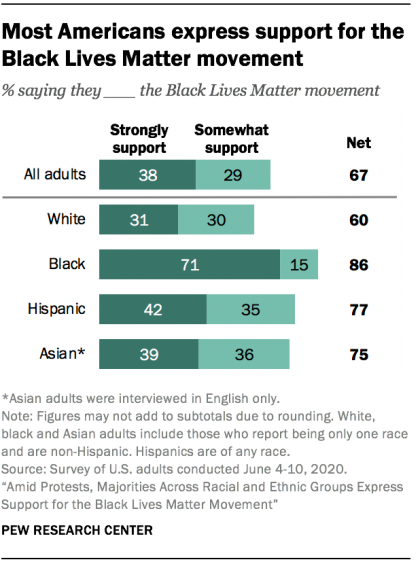 Poll survey graph Pew Research on Black Lives Matter support